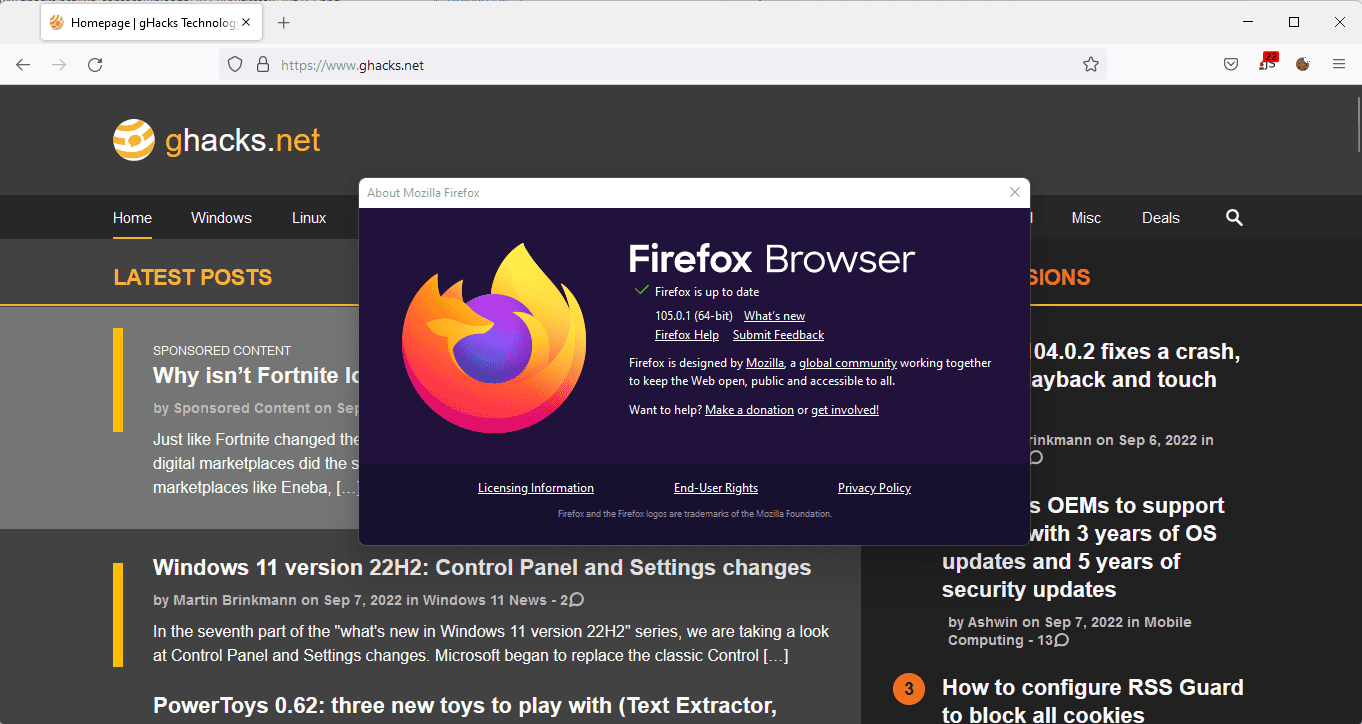 browser Firefox 105.0.1