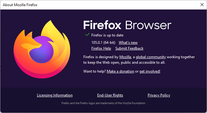Firefox 105.0.1 restores startup focus behavior