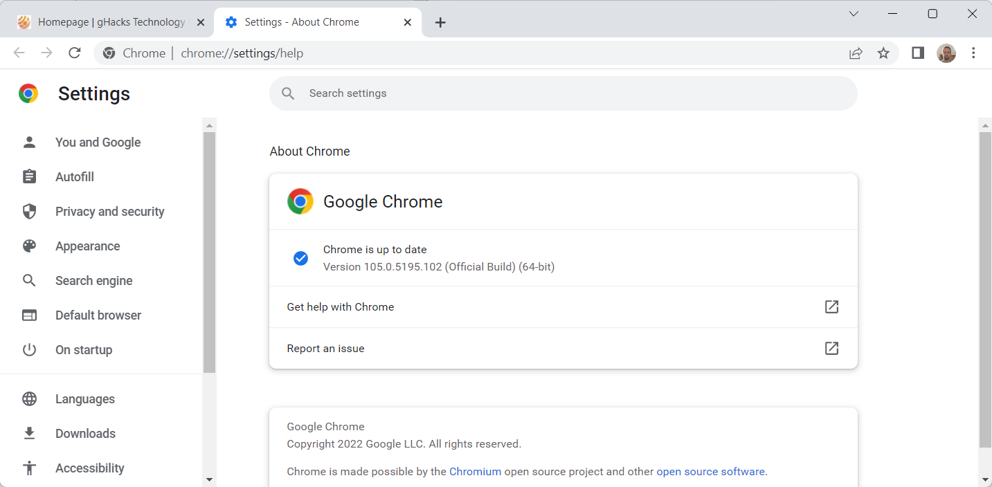 When was Chrome 105.0 5195.102 released?