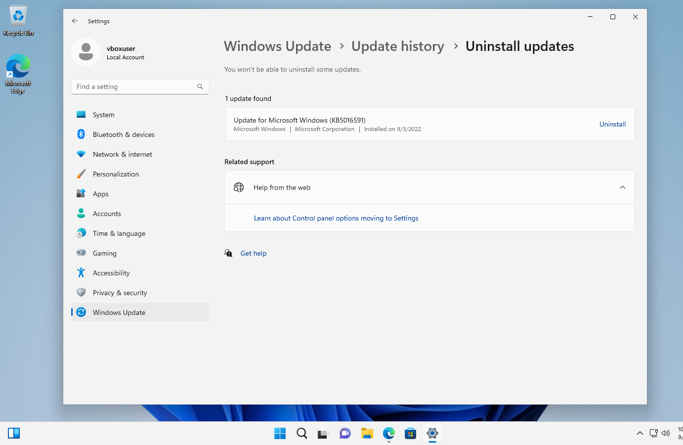 windows updates uninstall