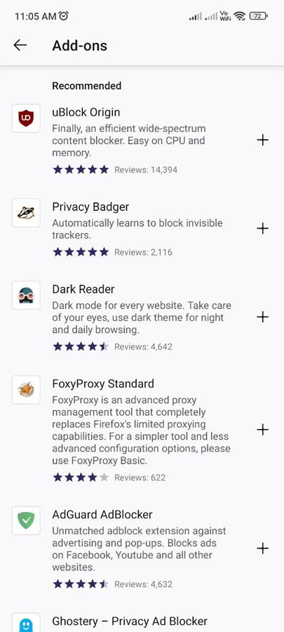 Firefox for Android default add-on collection
