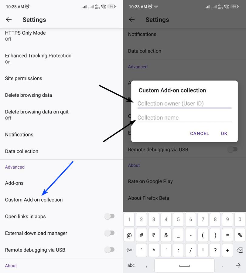 How to add a custom add-on collection in Firefox Beta for Android