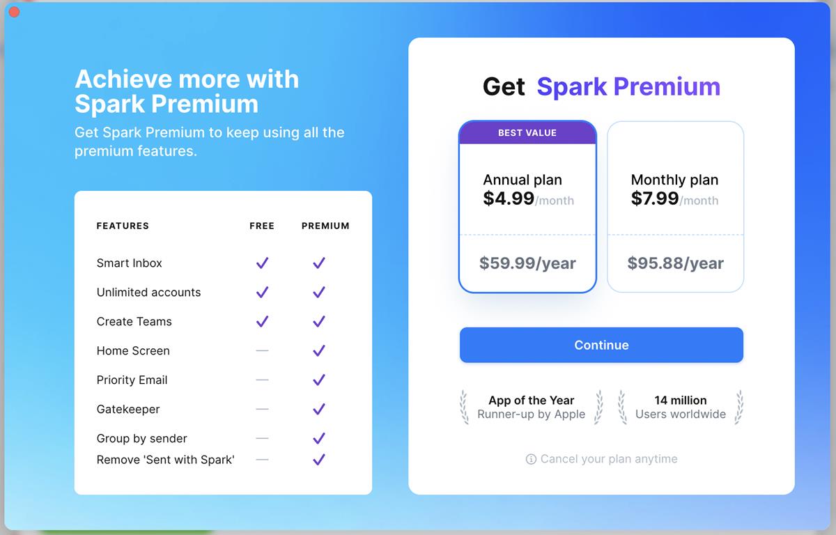 Spark Mail free vs pro features comparison