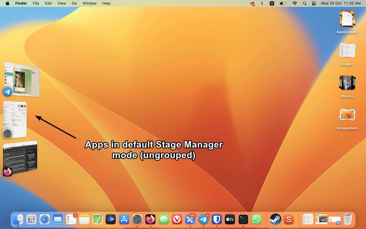 Stage Manager macOS 13 Ventura no window group