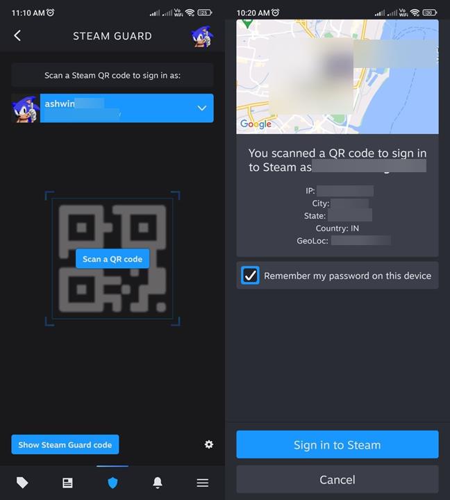Steam app sign in by scanning a qr code