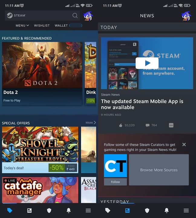 Steam mobile app new interface