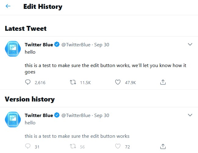 Twitter Edit history