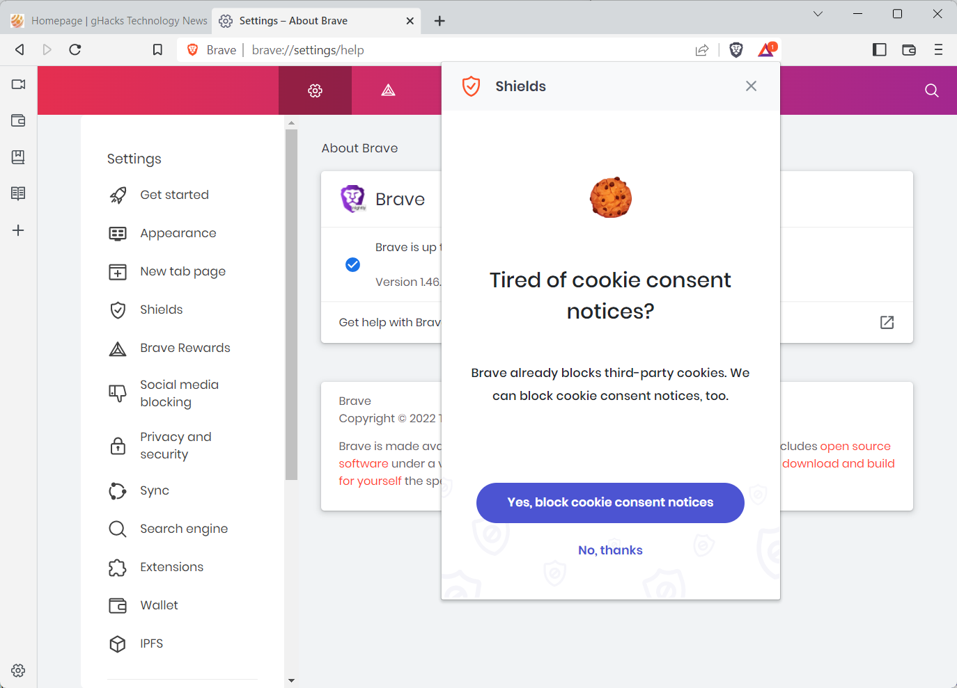 How to enable Brave's upcoming cookie consent blocking feature right now