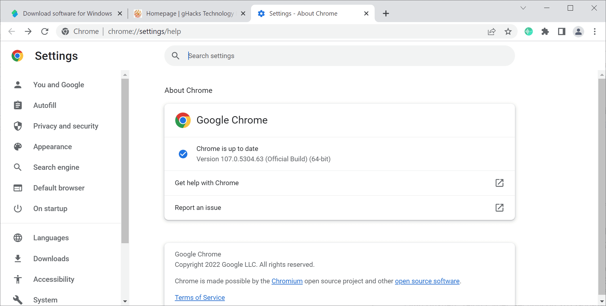 chrome 107 stable