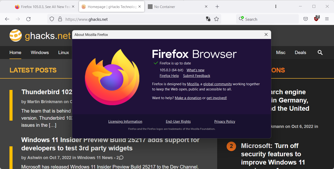 Firefox 105.0.3 avast si arresta in modo anomalo
