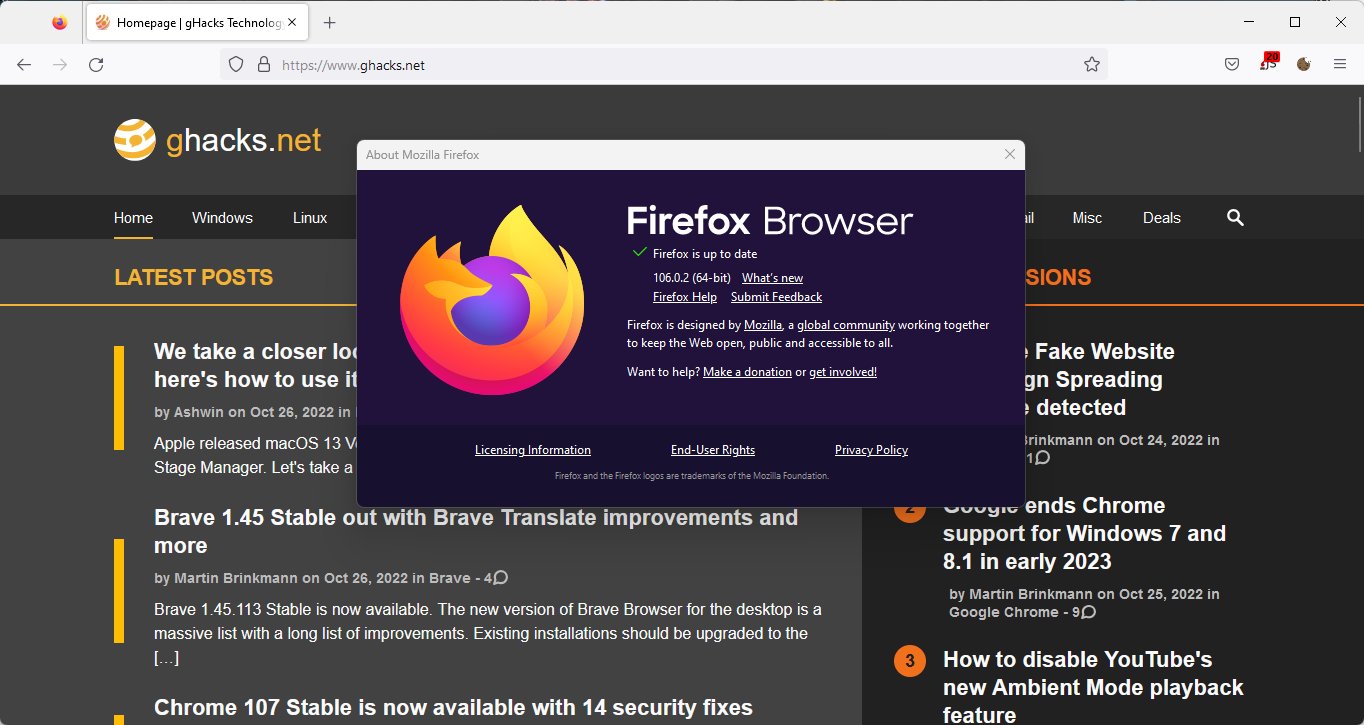 Firefox 106.0.2 fixes a freeze, opening issue and more