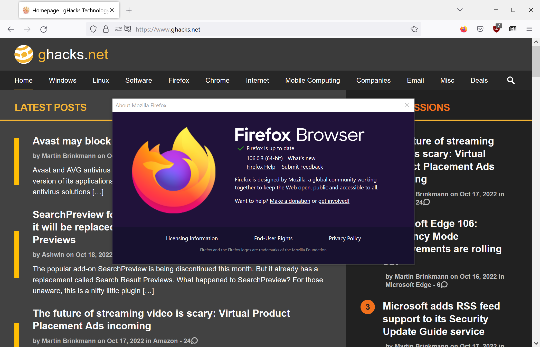 Firefox 106.0.3 fixes a crash and hangs on Windows