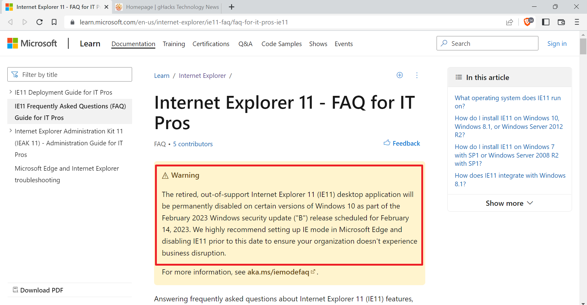 Still using Internet Explorer 11 on Windows 10?  It will be deactivated in February 2023