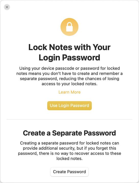 note de verrouillage de l'application macOS 13 Ventura Notes avec mot de passe