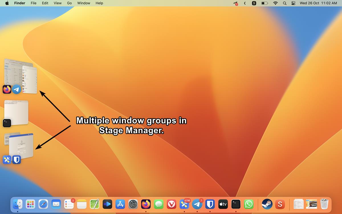 macOS 13 Ventura Stage Manager multiple window groups