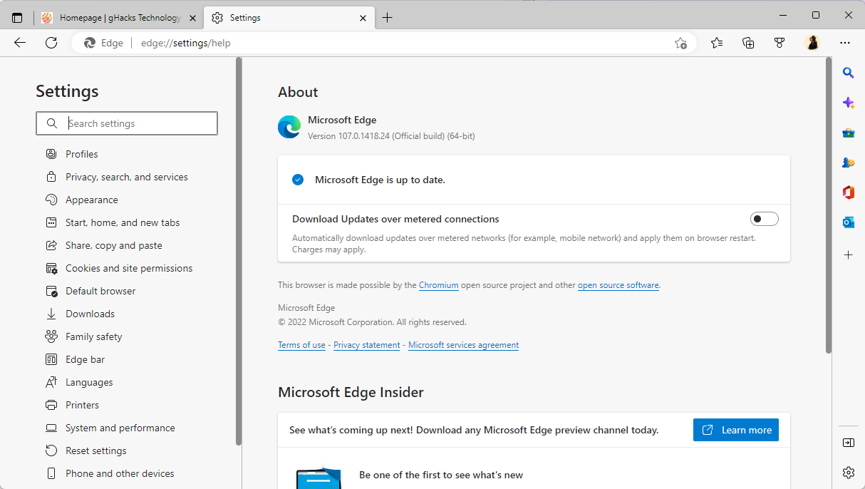 Microsoft Edge 107: security updates and new policies