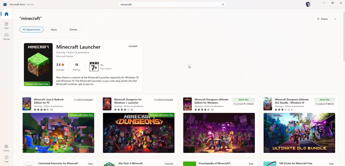 microsoft store app with game pass banner