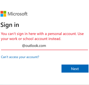 outlook sign-in error personal account