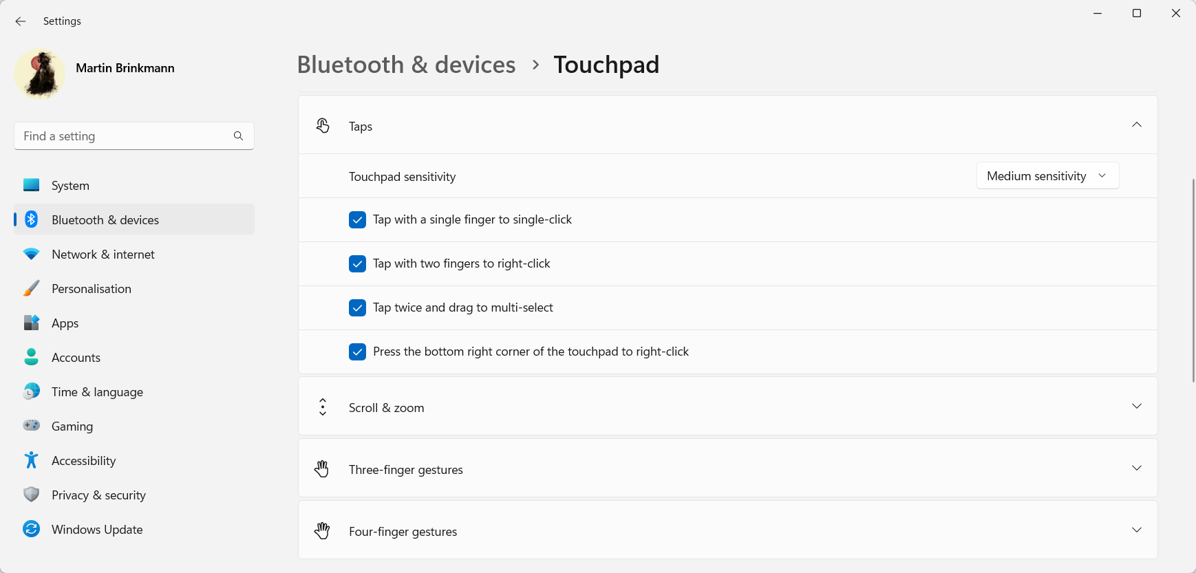 touchpad touches configure