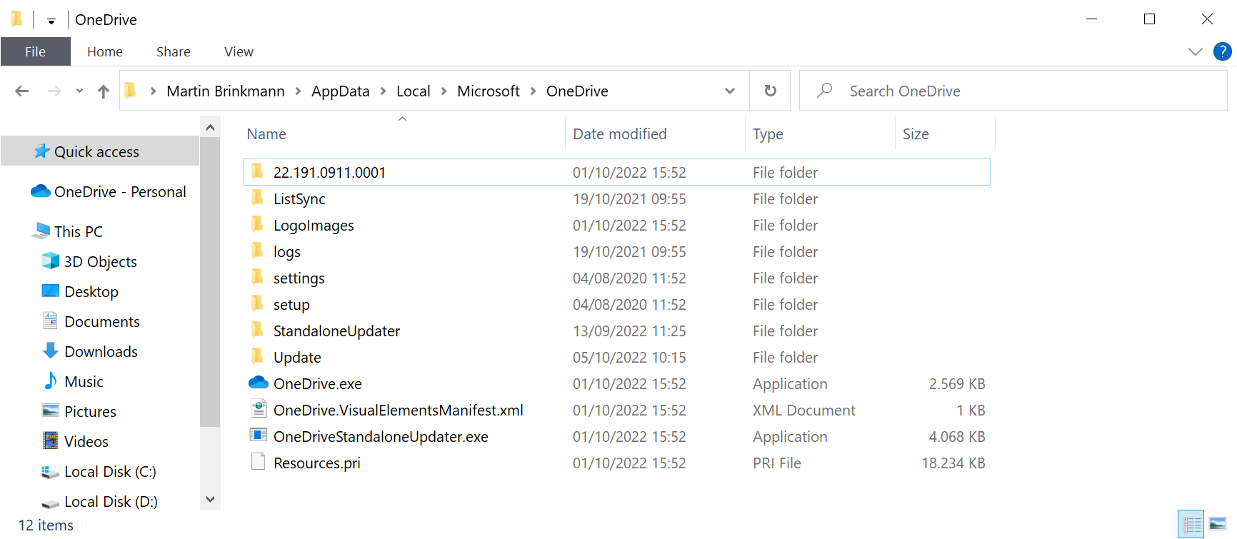 user onedrive folder