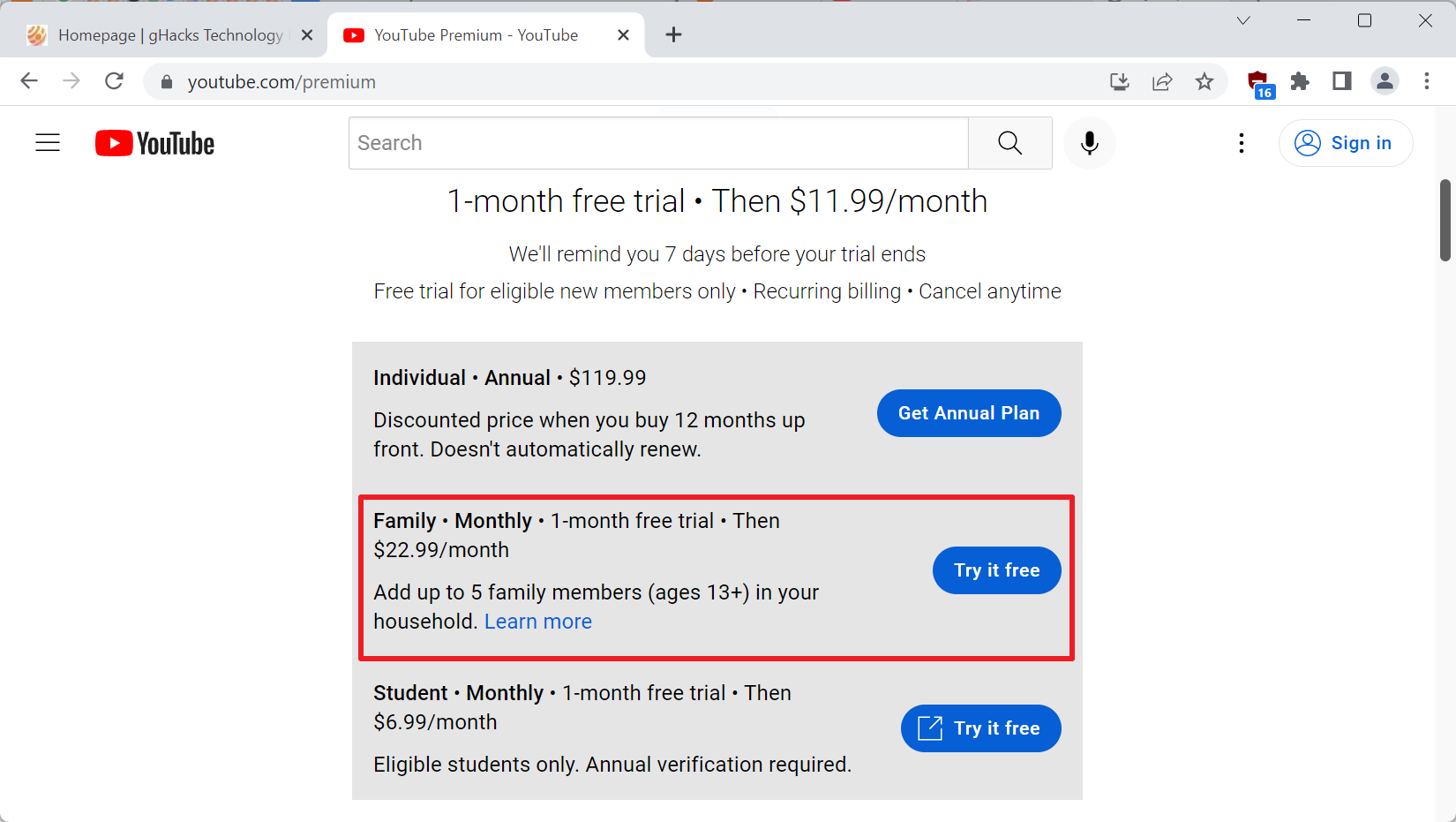 youtube premium family price