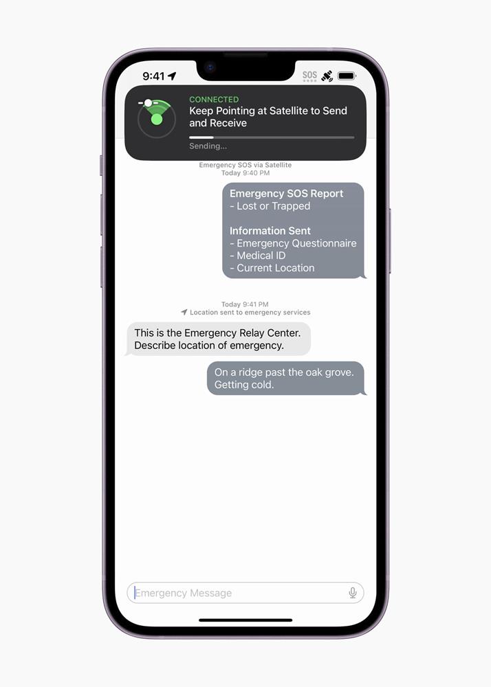 Apple iPhone 14 emergency sos via satellite example