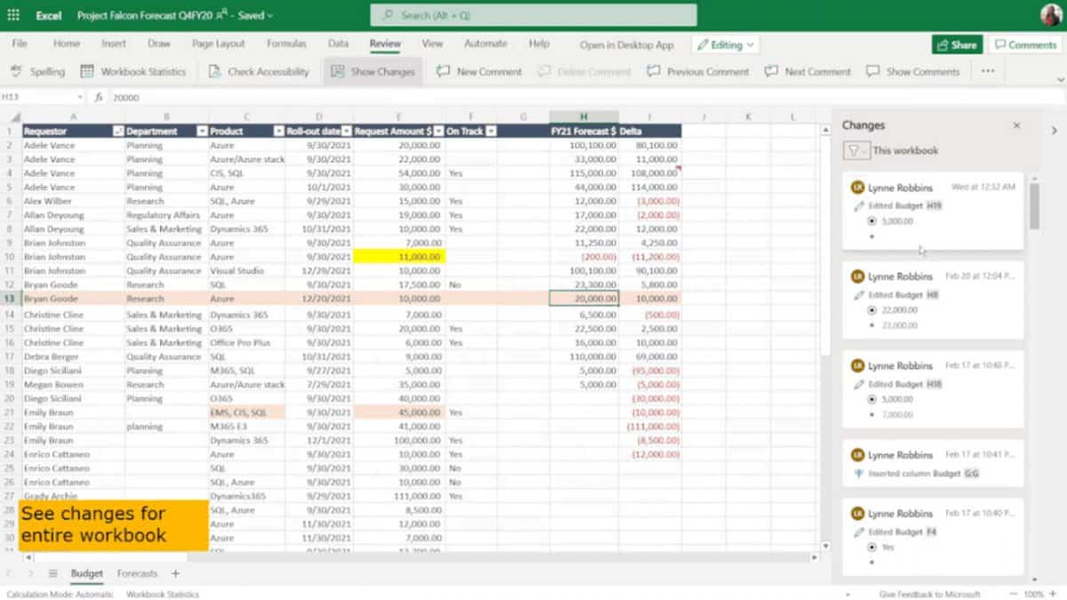 Microsoft Excel Show Changes