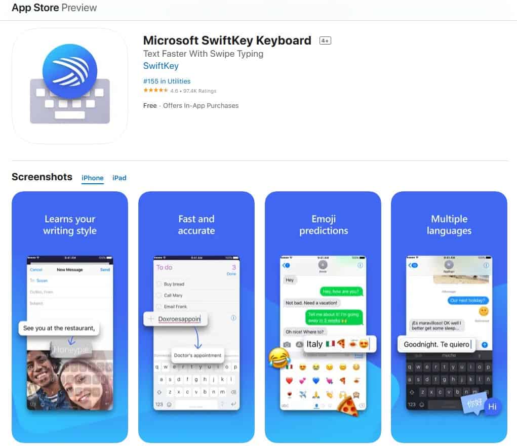 SwiftKey de Microsoft est de retour sur l'App Store iOS