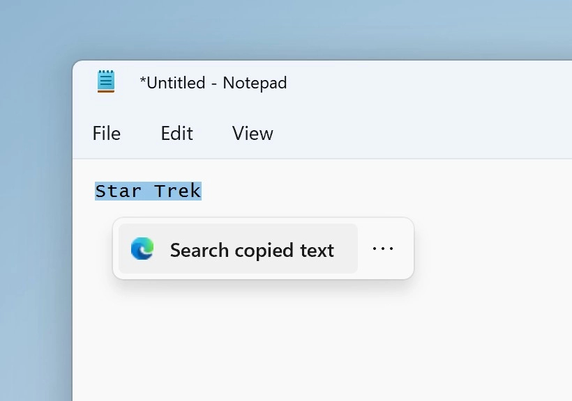 New Suggested Action for searchable text Windows 11