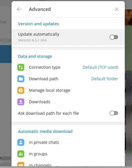 Il desktop di Telegram disabilita gli aggiornamenti automatici