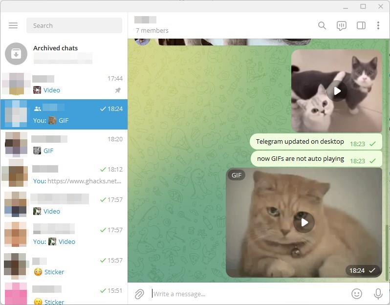 Telegram per desktop non riproduce automaticamente GIF e video