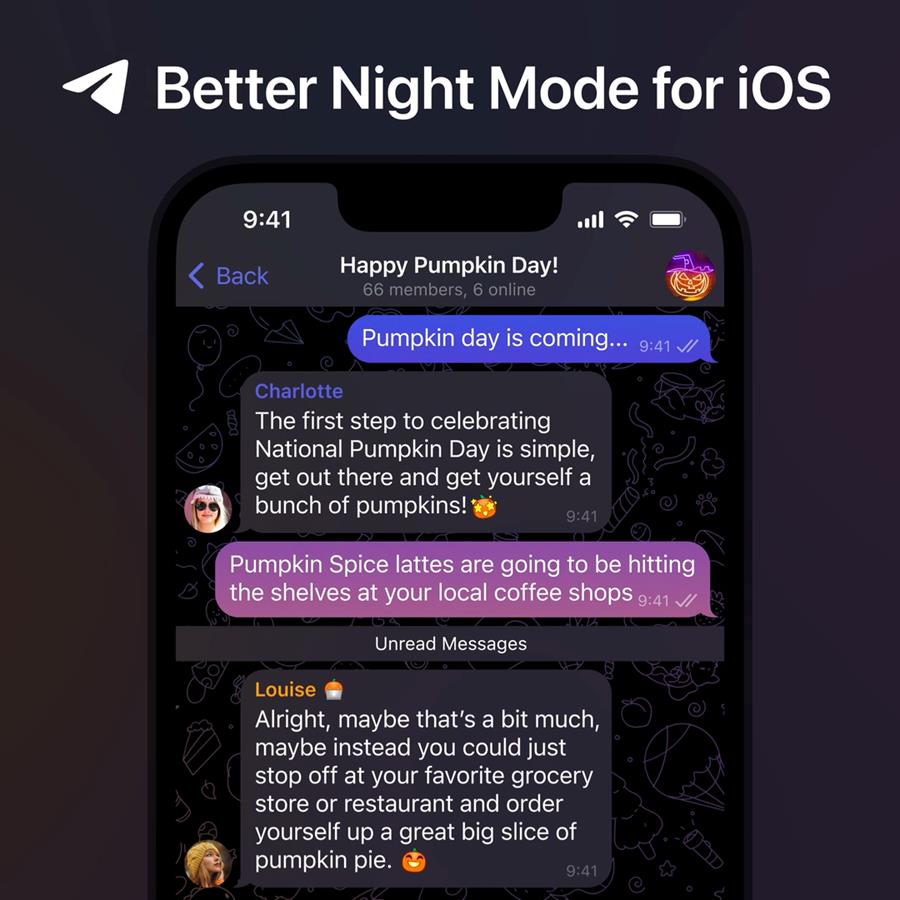 Telegram improved night mode on iOS