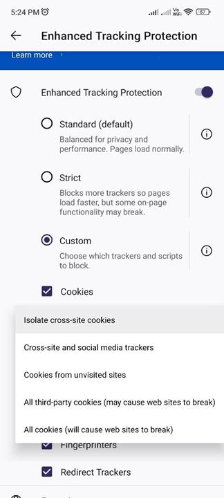Total Cookie Protection in Firefox nightly for Android