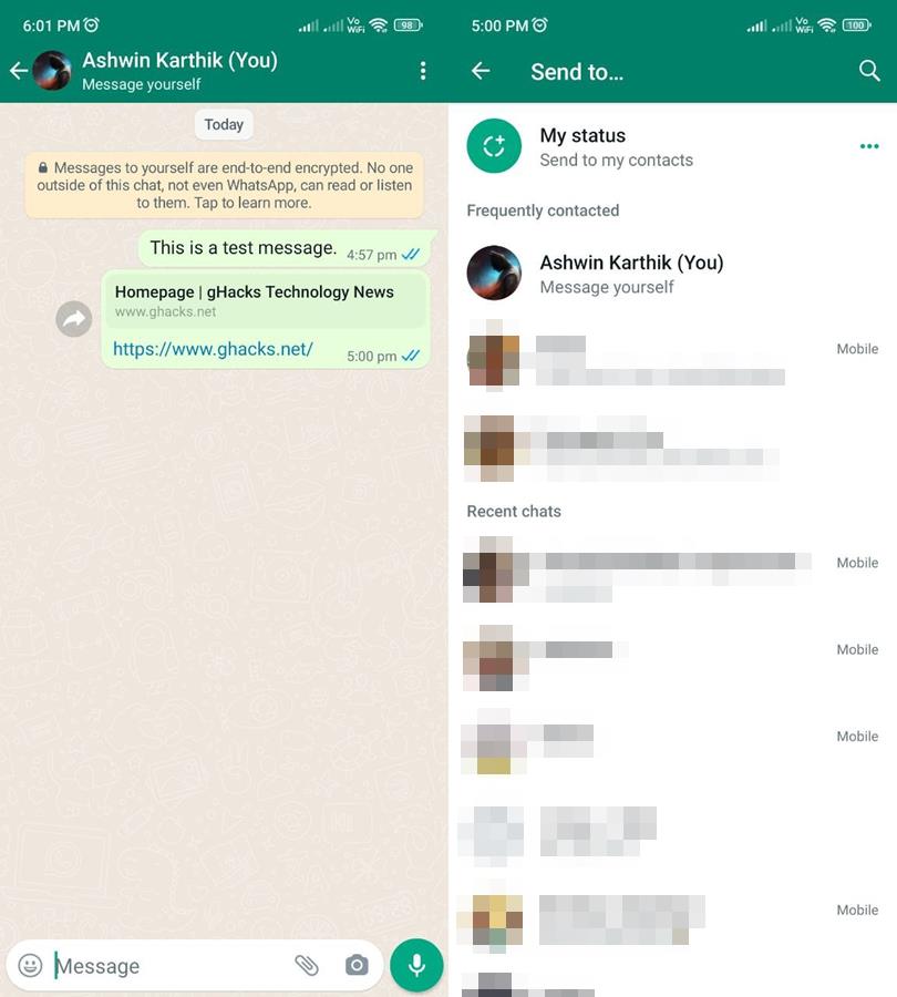 WhatsApp now lets you message yourself