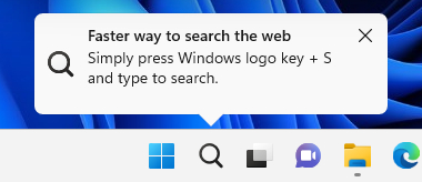 Windows 11 displays tips about how to use Windows Search