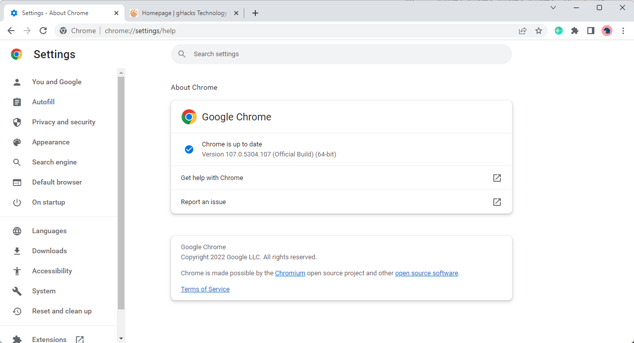 aggiornamento di sicurezza di Chrome 107