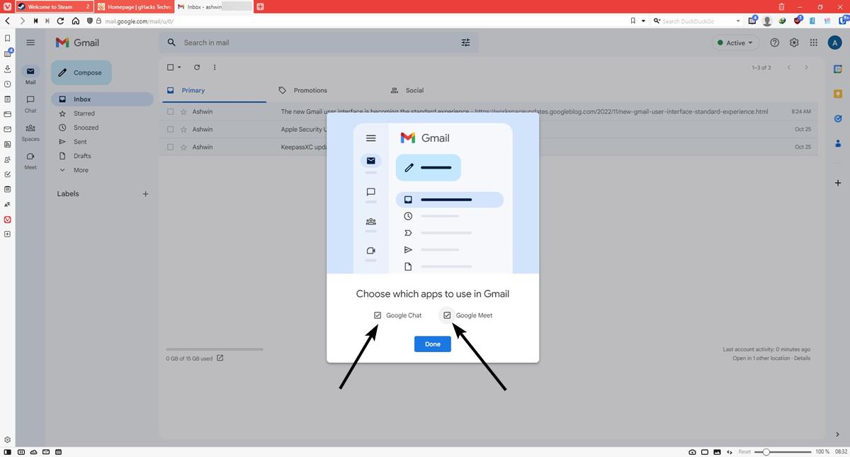 disable Google Chat and Meet in Gmail