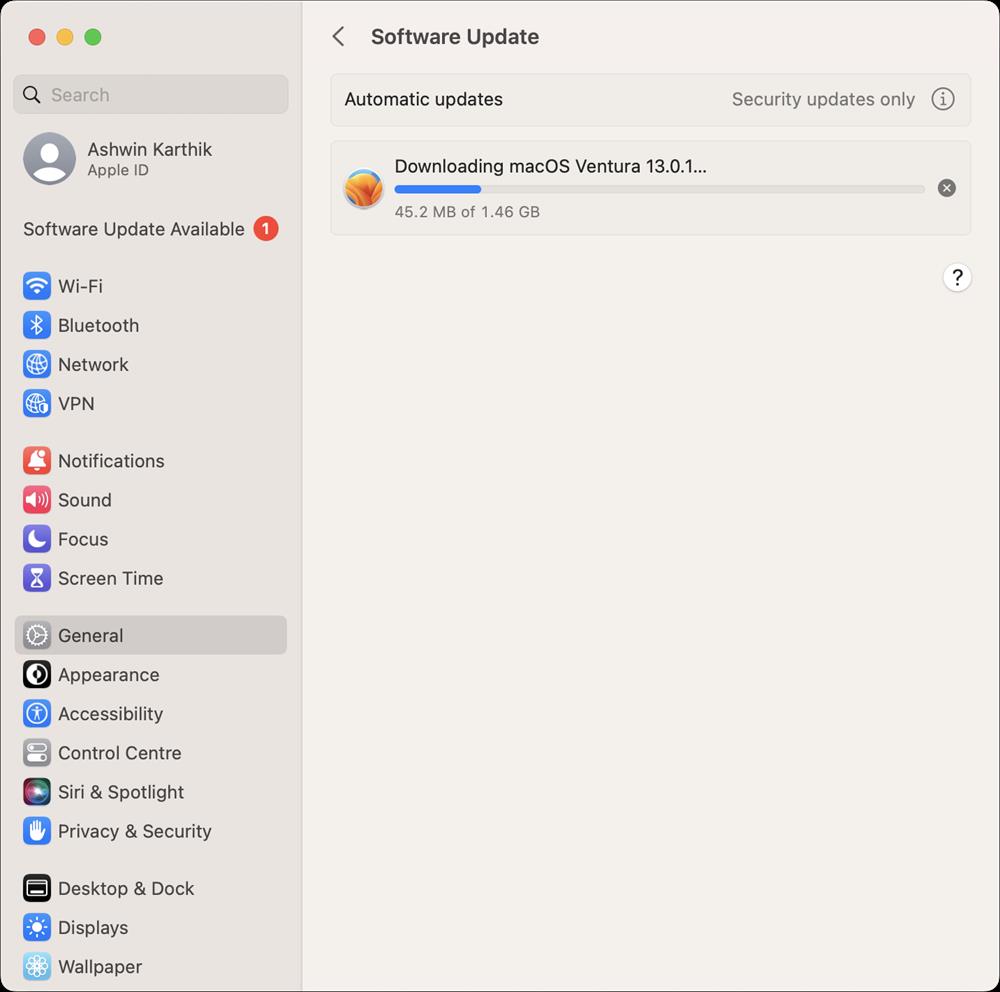 Download dell'aggiornamento di macOS Ventura 13.0.1