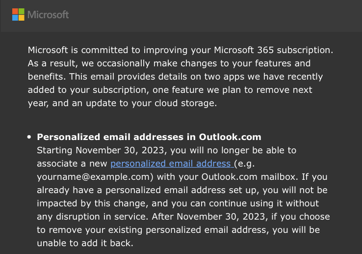 microsoft 365 outlook personalized email address