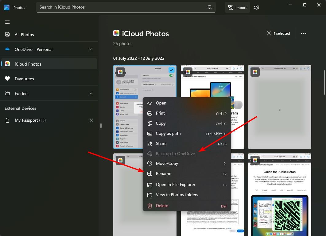 new Microsoft Photos app context menu