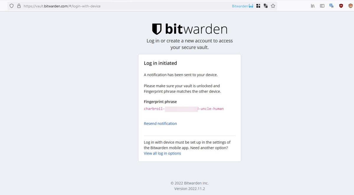 Bitwarden's passwordless authentication option