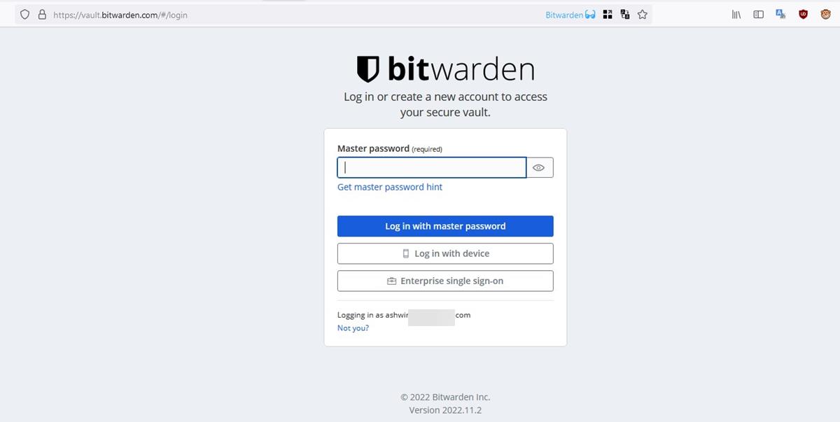 Bitwarden's passwordless authentication step 1