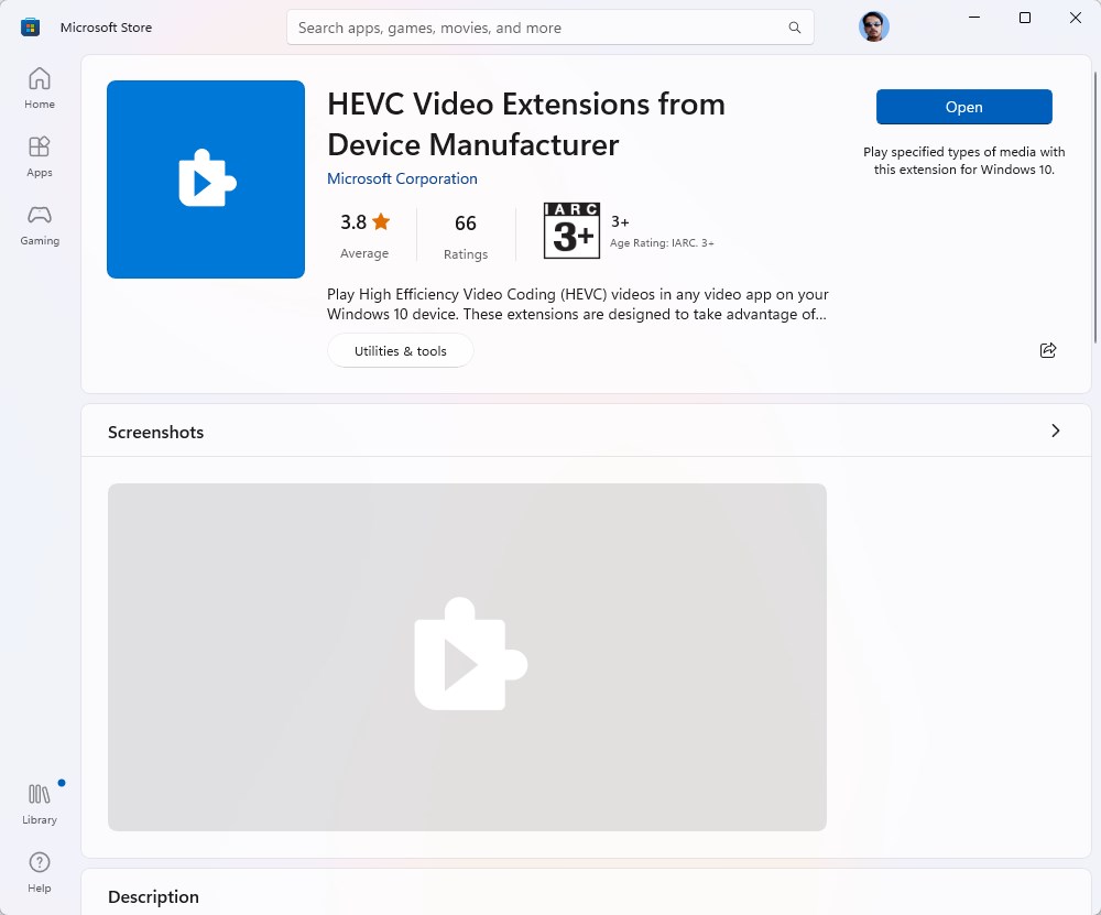 HEVC Video Extensions from Device Manufacturer