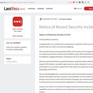 LastPass suffers another data breach, says customer data was stolen