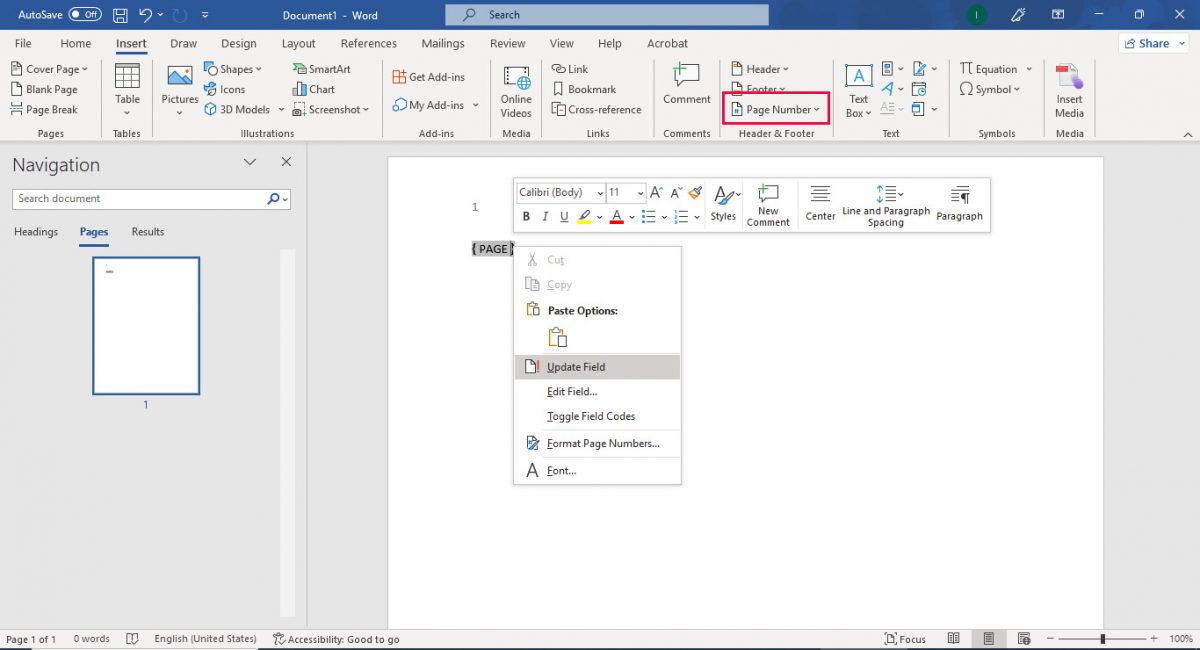 Numeri di pagina di Microsoft Office