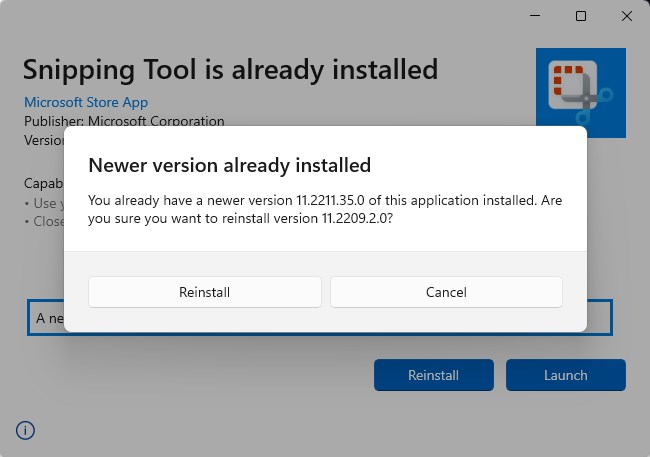 Windows 11 Snipping Tool roll back to previous version