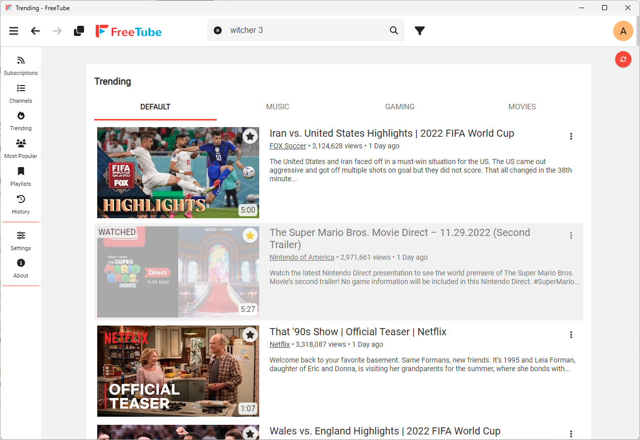 vista elenco freetube