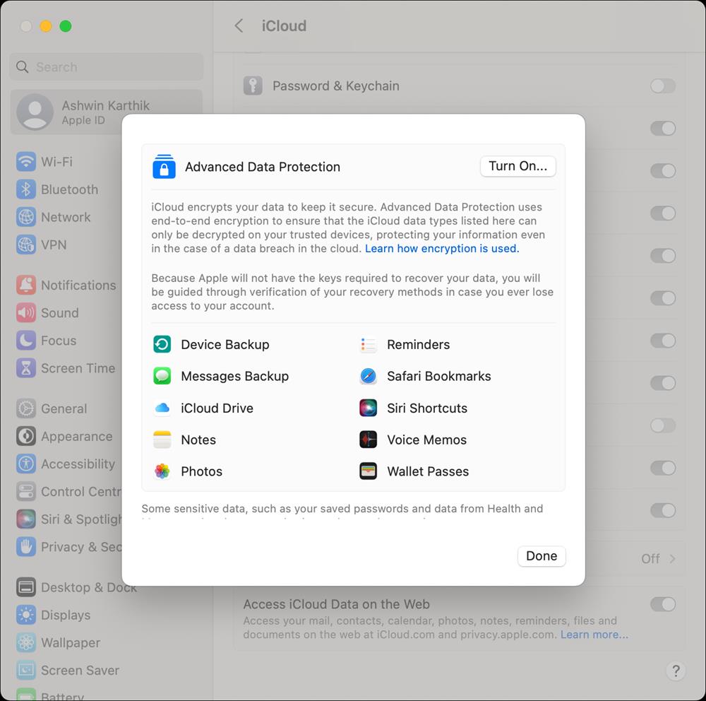 Advanced Data Protection in macOS 13 Ventura