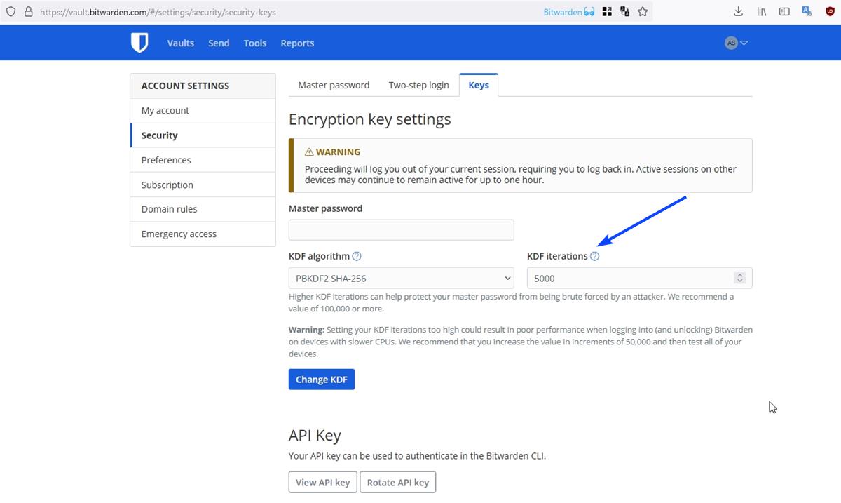 Bitwarden server side iterations default value