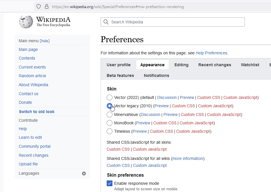 How to restore Wikipedia's old design